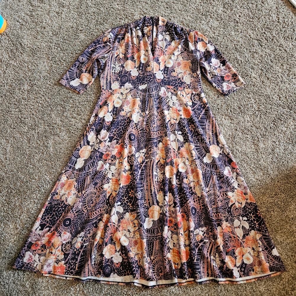 Soft Surroundings Adamaris Dress Womens XL Floral Mandala Midi V-Neck Boho Artsy - Picture 3 of 11